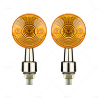 4x Chrome Motorcycle Turn Signal Lights Amber Indicators Blinker Universal Bulb