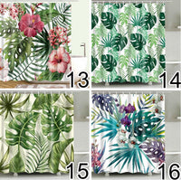 Bathroom Fabric Shower Curtain 12 Hook Set Water Resistant Tropical Plants Panel