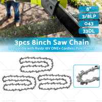 3PCS 3 8LP. 043 33DL Chainsaw Chain Suitable For Ryobi ONE Cordless Pole Pruner