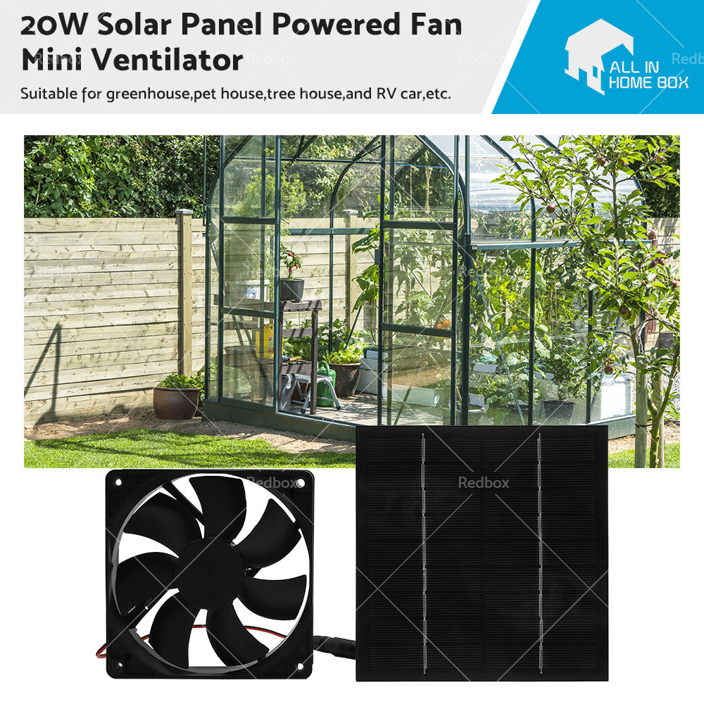 20W Solar Panel Powered Fan Mini Ventilator For Greenhouse Pet or Dog Chicken House