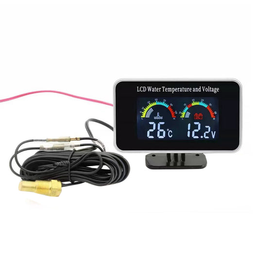 2 In1 Car Digital LCD Water Temperature Meter Voltmeter Gauge 12V/24V Display