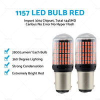 2 X P21 or 5W BAY15D 1157 144 Red LED Canbus Stop Tail Brake Light Bulbs No Error