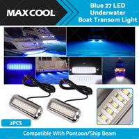 2x Blue 27LED Underwater Boat Marine Transom Light 316 Stainless Steel Pontoon