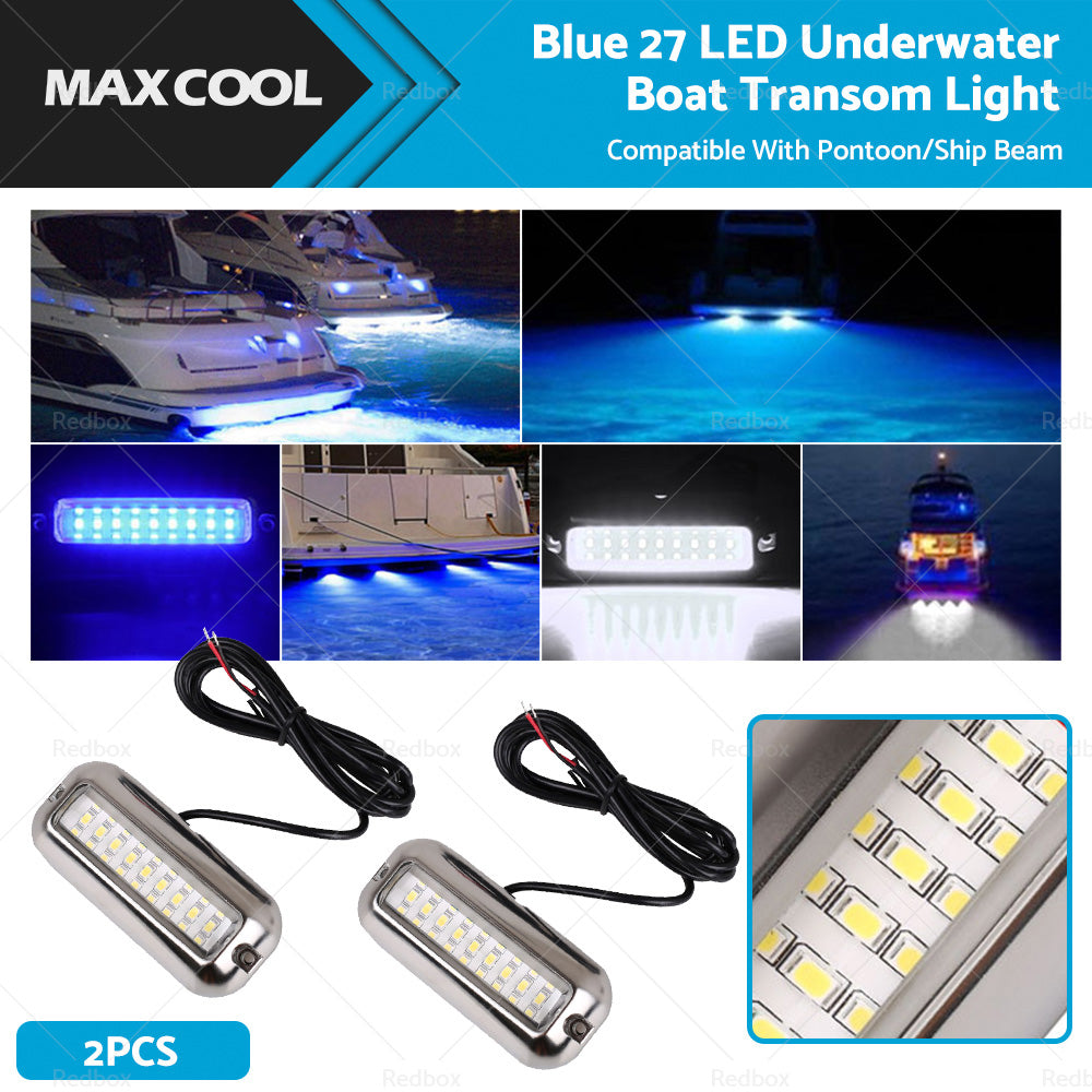 2x Blue 27LED Underwater Boat Marine Transom Light 316 Stainless Steel Pontoon