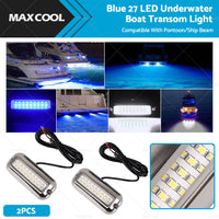 2x Blue 27LED Underwater Boat Marine Transom Light 316 Stainless Steel Pontoon