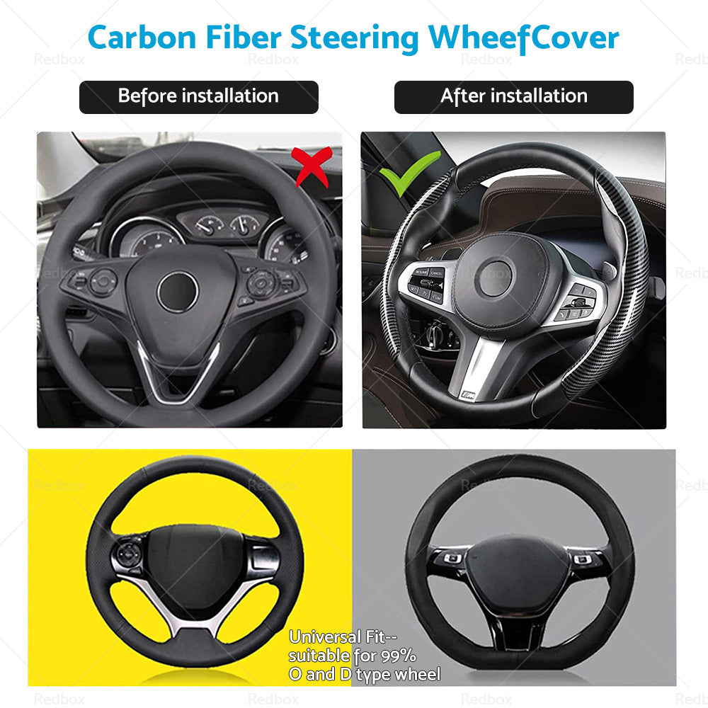 2x Black Carbon Fiber Car Steering Wheel Booster Non-Slip Cover Trim Accessories