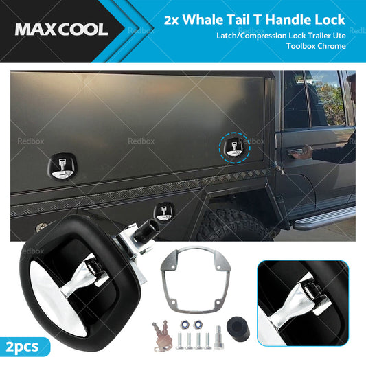 2pcs Whale Tail Lock or Compression Lock Black w or  Chrome Handle Trailer Ute Toolbox