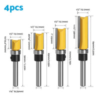 4pcs 1 4 Shank Top Bearing Flush Trim Pattern Router Bit Set Milling Cutter Kit