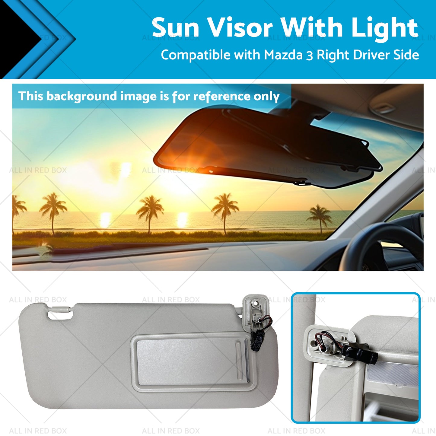 BBM369-270C-75 Right Driver Side Sun Visor With Light Suitable for Mazda 3 10-13