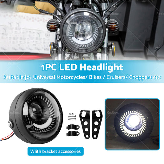 Motorcycle 6.5inch LED Headlight Spiral Side Mount Bracket Suitable For Cafe Racer