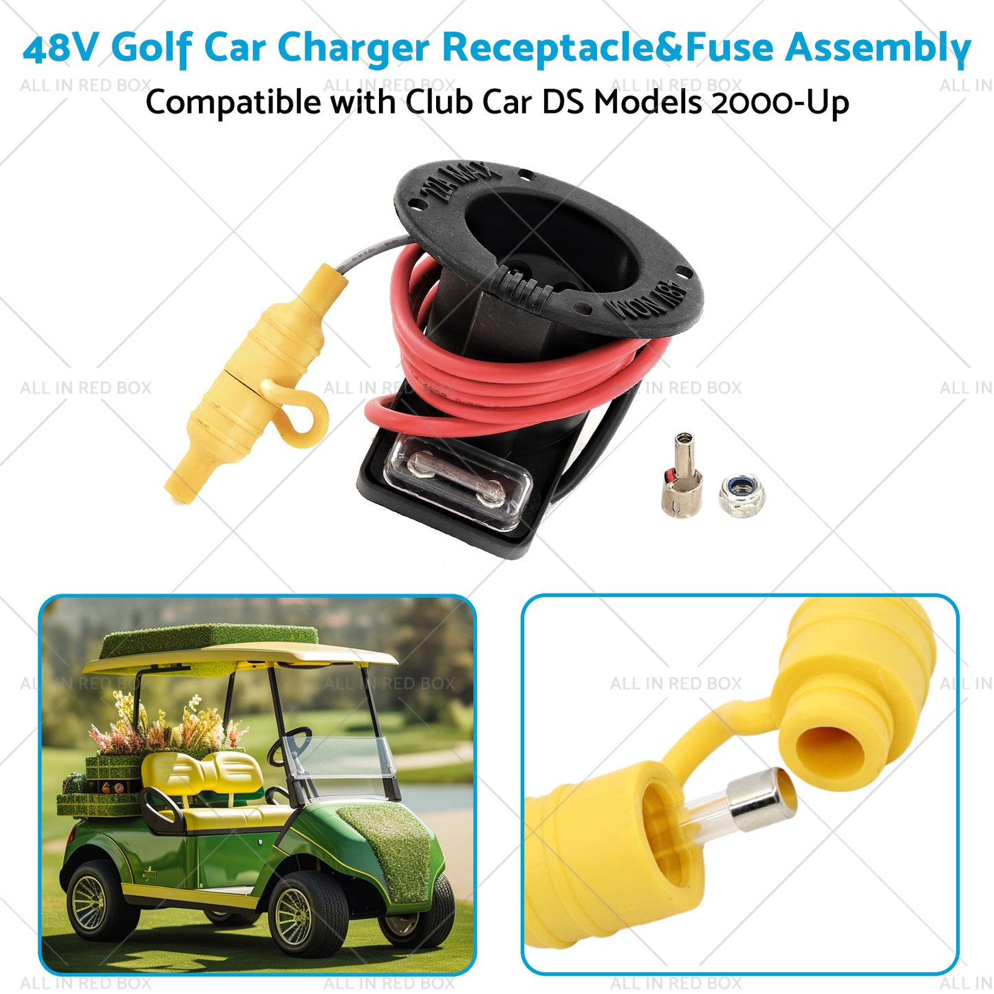 48V Golf Car Charger Receptacle and Fuse Assembly Suitable for Club Car DS 2000-Up