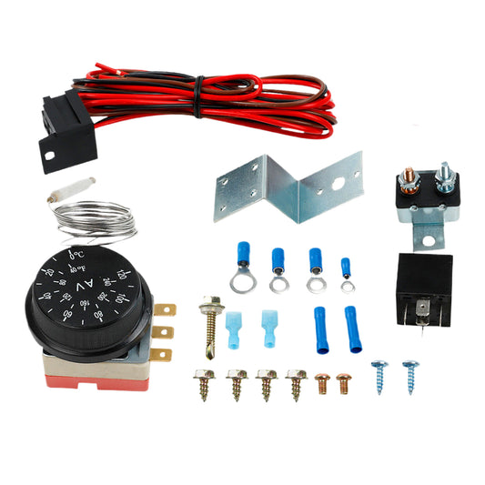 Adjustable 12V Electric Radiator Fan Thermostat with 3-Pin Relay Wire Kit