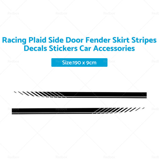 2x Racing Plaid Side Door Fender Skirt Stripes Decals Stickers Car Accessories