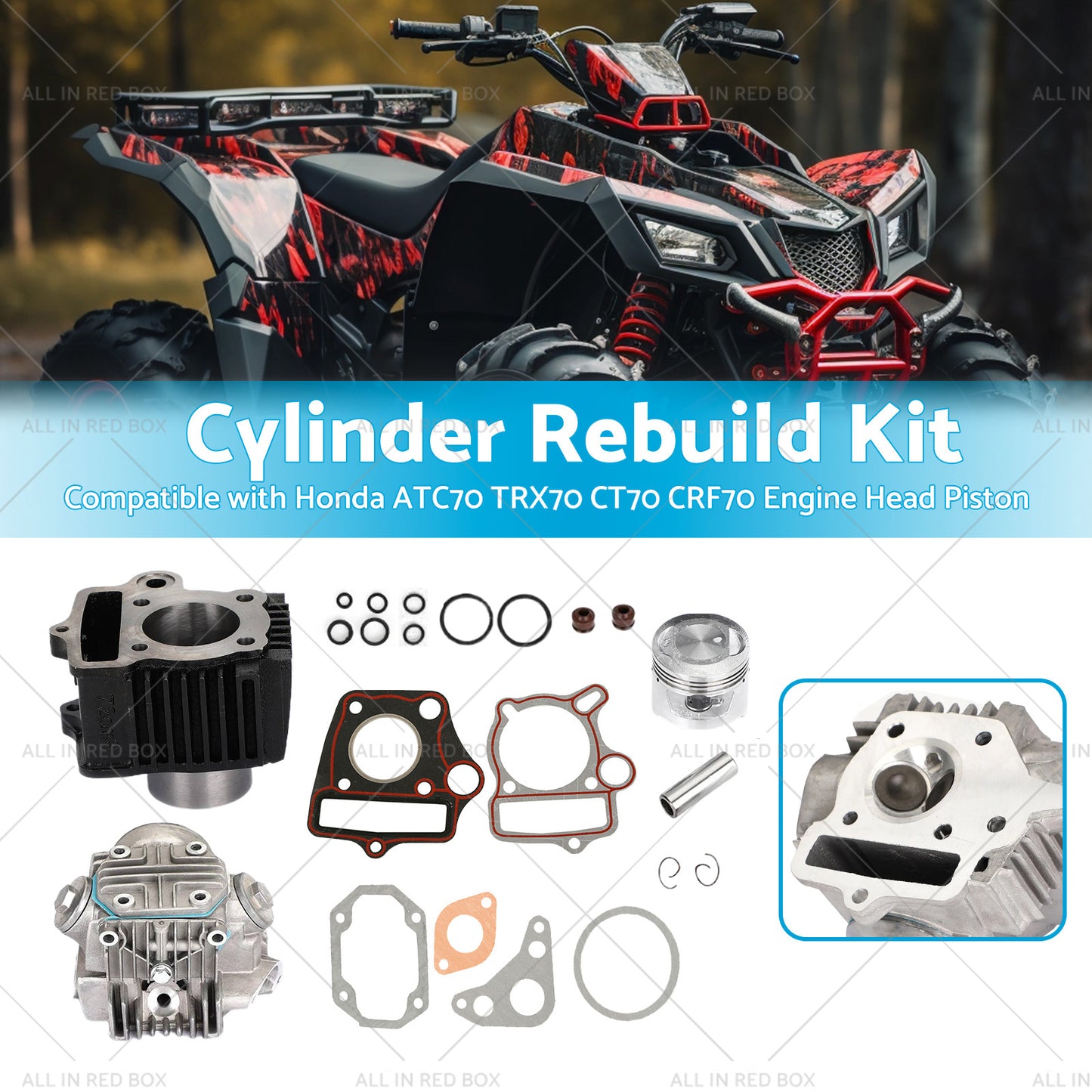 Top End Rebuild Kit Suitable For Honda ATC70 TRX70 CT70 CRF70 Engine Head Piston