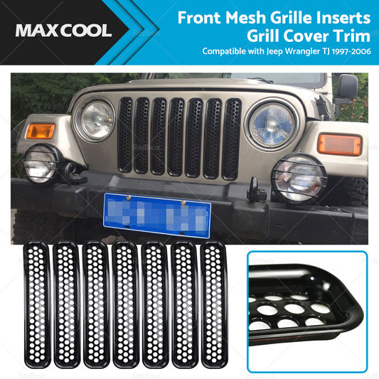 Front Mesh Grille Inserts Grill Cover Trim Suitbale For Jeep Wrangler TJ 97-06