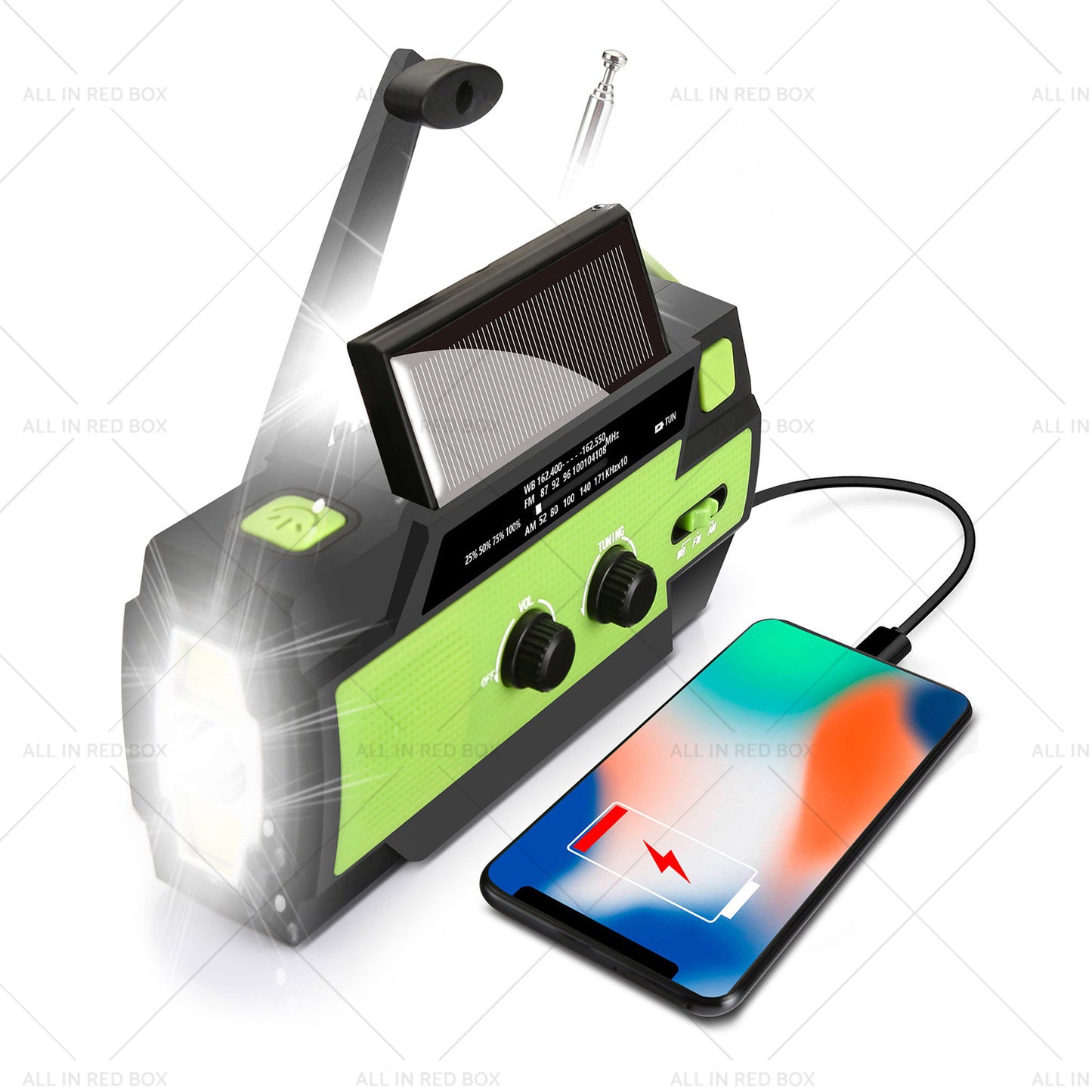 4000mAh Emergency Solar Hand Crank Weather Radio Power Bank Charger Flashlight