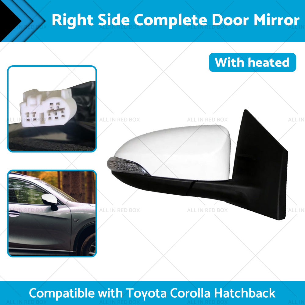 Door Mirror Suitable for Toyota Corolla ZRE182 12-18 Hatch Right White Heated