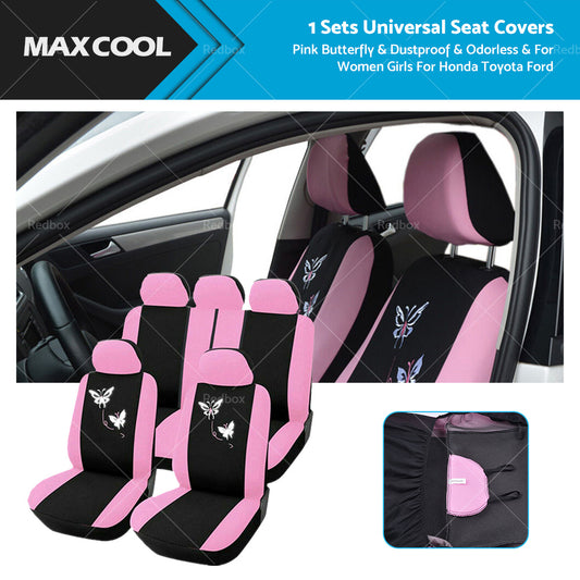 1 Set Deluxe Butterfly Pink Seat Cover ,Universal Front Rear Car Seat Cover