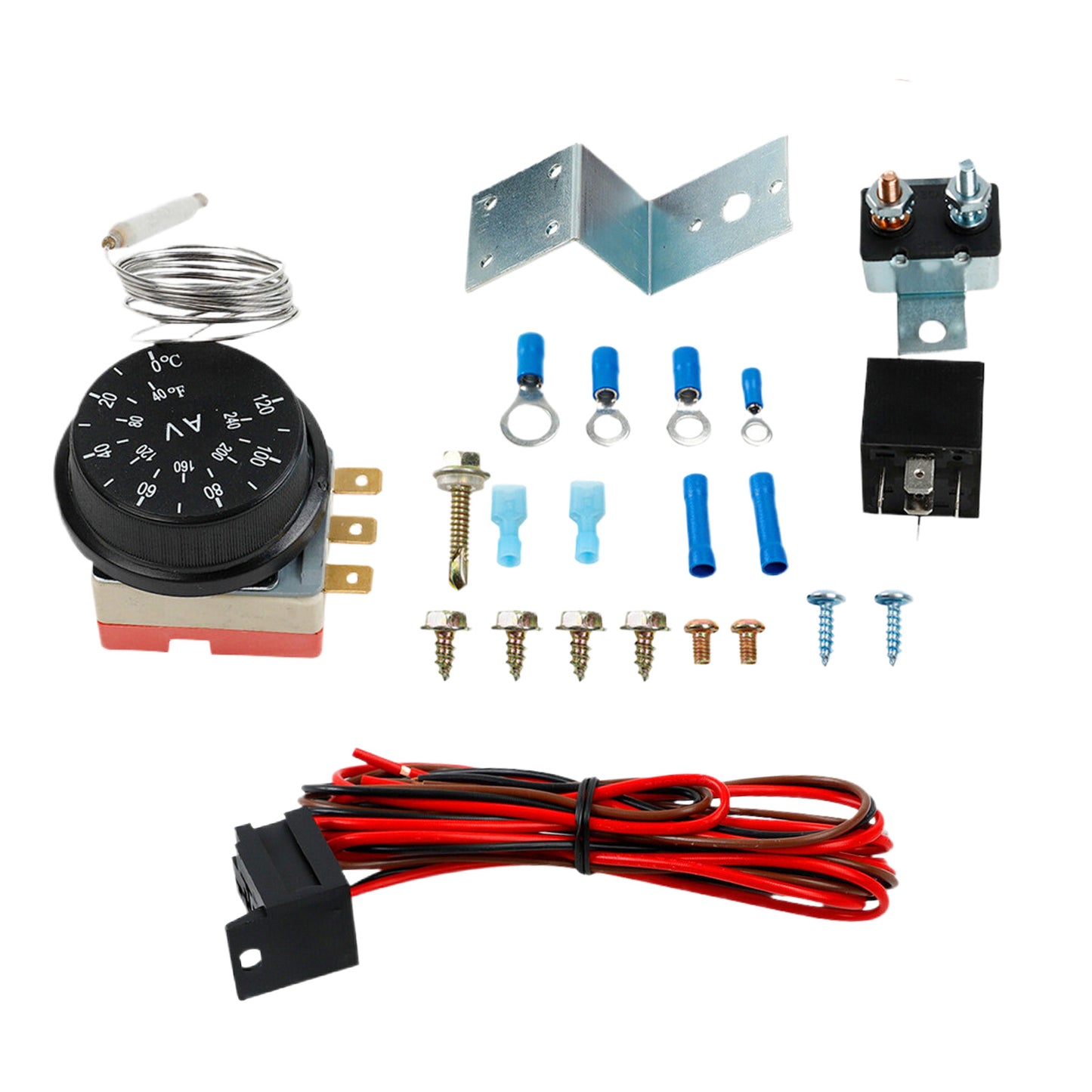 Adjustable 12V Electric Radiator Fan Thermostat with 3-Pin Relay Wire Kit