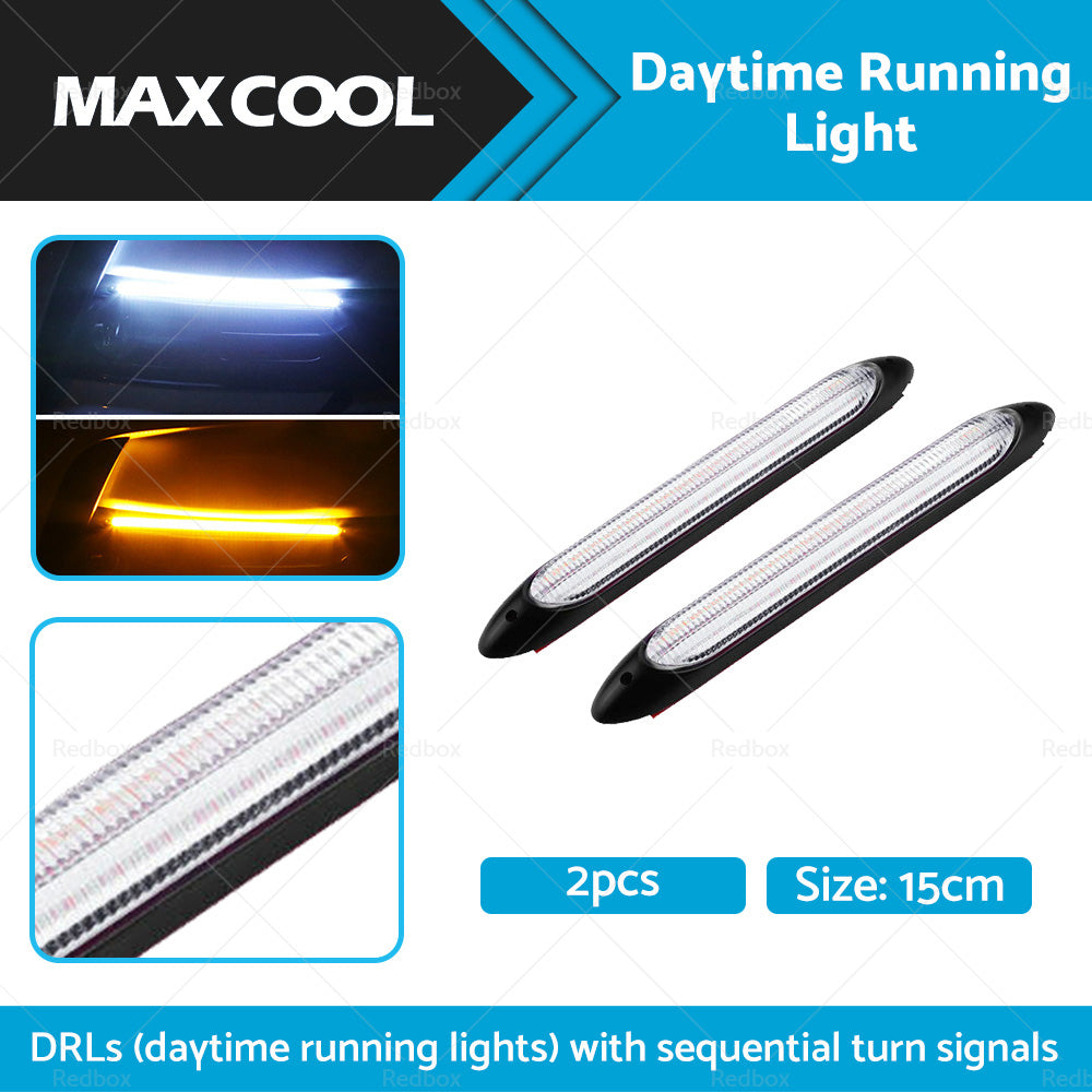 2x 15cm DRL LED Strip Lights Daytime Running Sequential Turn Signal Lamp