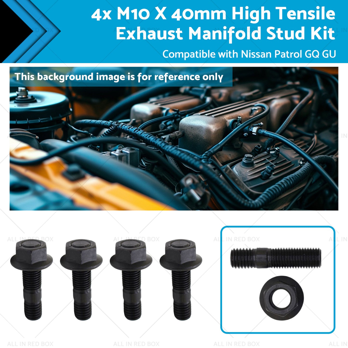 4x M10 X 40mm High Tensile Exhaust Manifold Stud Kit Suitable for GQ GU TD42