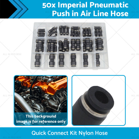 50x Imperial Pneumatic Push in Air Line Hose Quick Connect Kit Nylon Hose