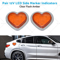 {{ Heart Pair 12V LED Side Marker Indicators Clear Flash Amber }} - Buy Car Parts Online at {{ Kaka Auto Parts }}.