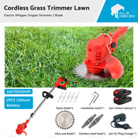 2 Battery Cordless Grass Trimmer Lawn Electric Whipper Snipper Strimmer 7 Blade