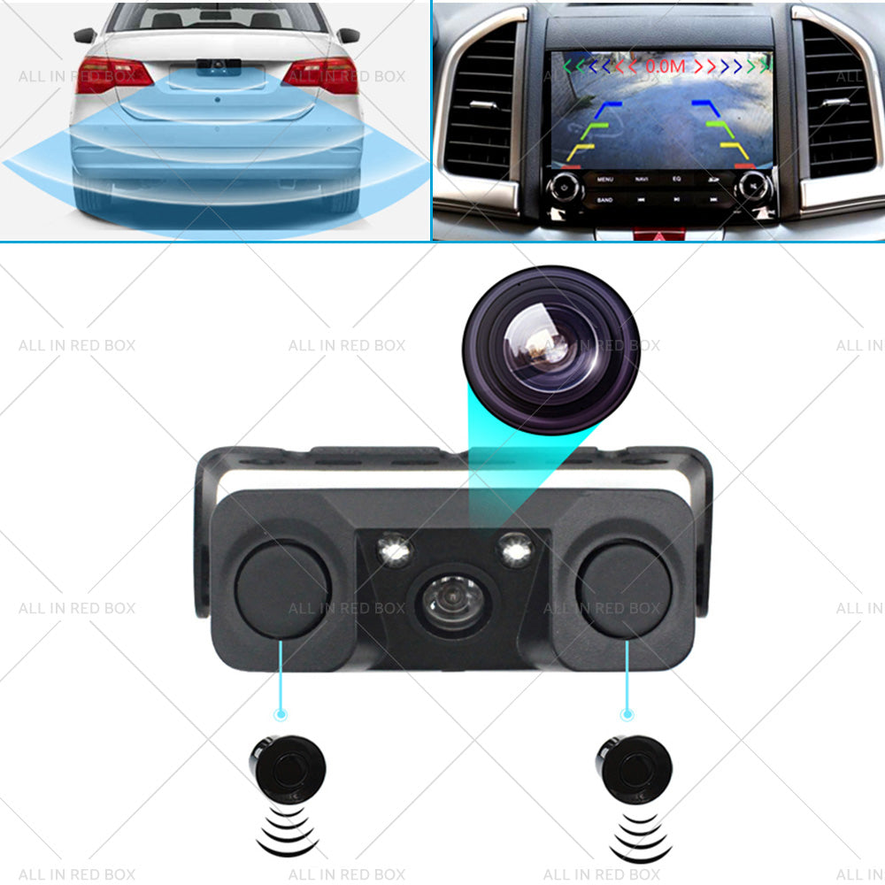 3in1 170¡ã Car Reverse Rear View Camera w  Backup Radar Parking Sensor Universal