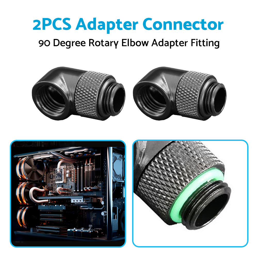 2PCS Black Green Water Cooling G1 4 Thread 90¡ã Rotary Elbow Adapter Fitting