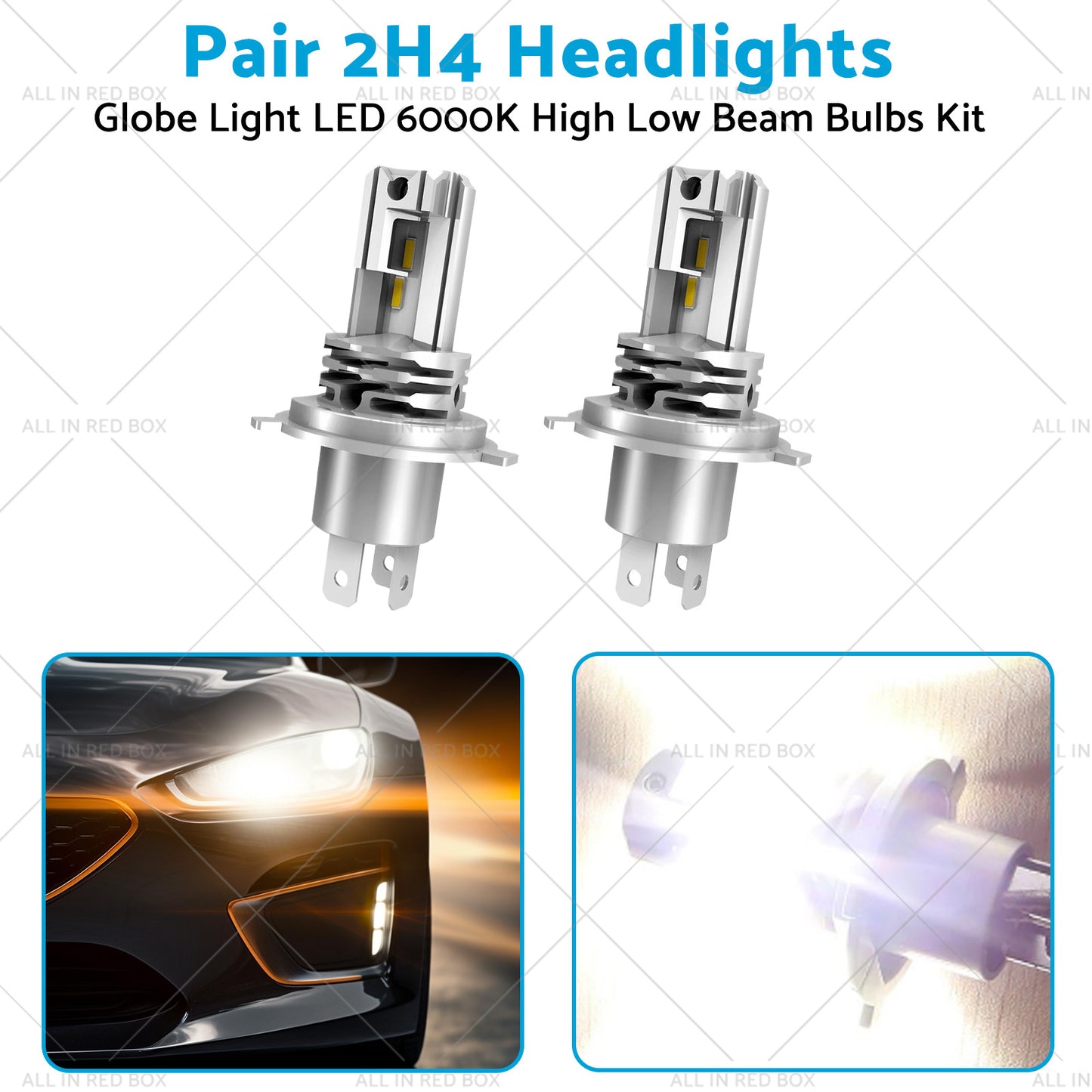 2x H4 Headlights Replacement Globe Light LED 6000K High Low Beam Bulbs Kit