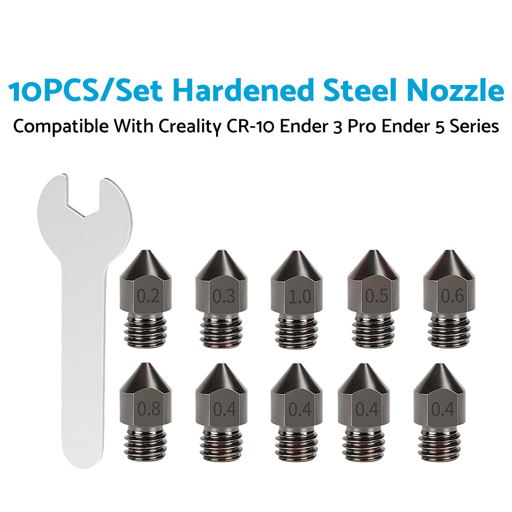 10Pcs Hardened Steel Nozzle Suitable for Creality CR-10 Ender 3 Pro 5 Series