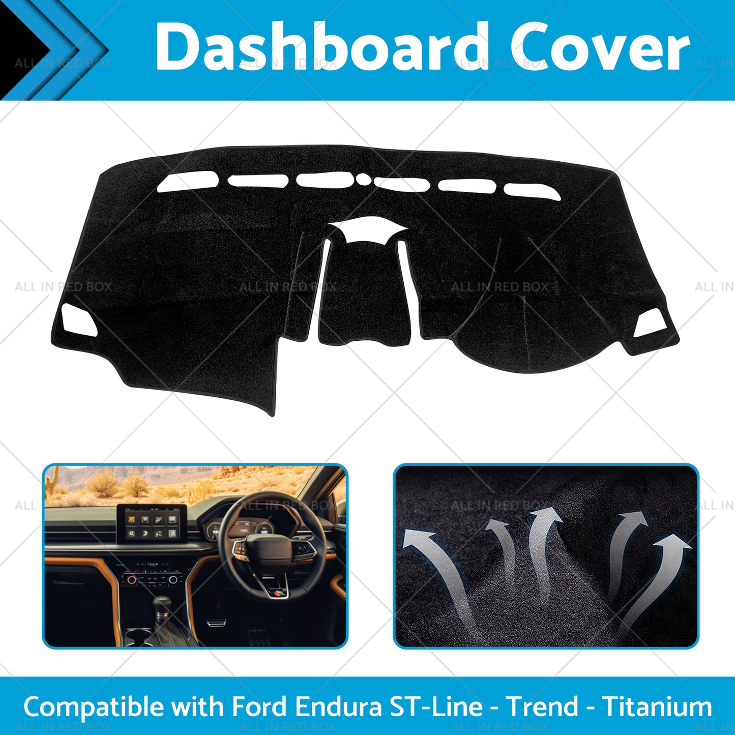 Non-Slip Dash Mat SuitableFor Ford Endura ST-Line -Trend -Titanium 18-19 Black