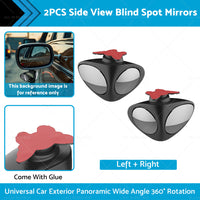 2PCS Car Exterior Panoramic Door Side Rear View Mirror Blind Spot Wide Angle 360