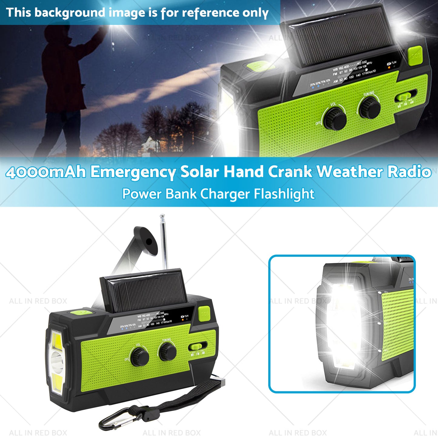 4000mAh Emergency Solar Hand Crank Weather Radio Power Bank Charger Flashlight