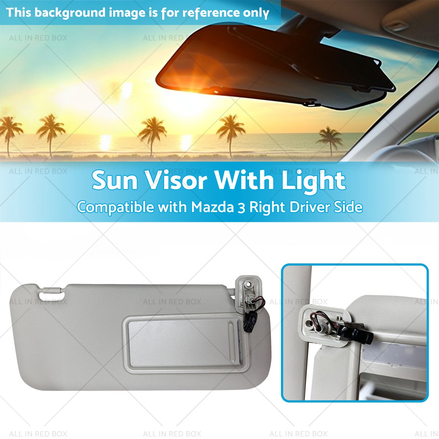 BBM369-270C-75 Right Driver Side Sun Visor With Light Suitable for Mazda 3 10-13