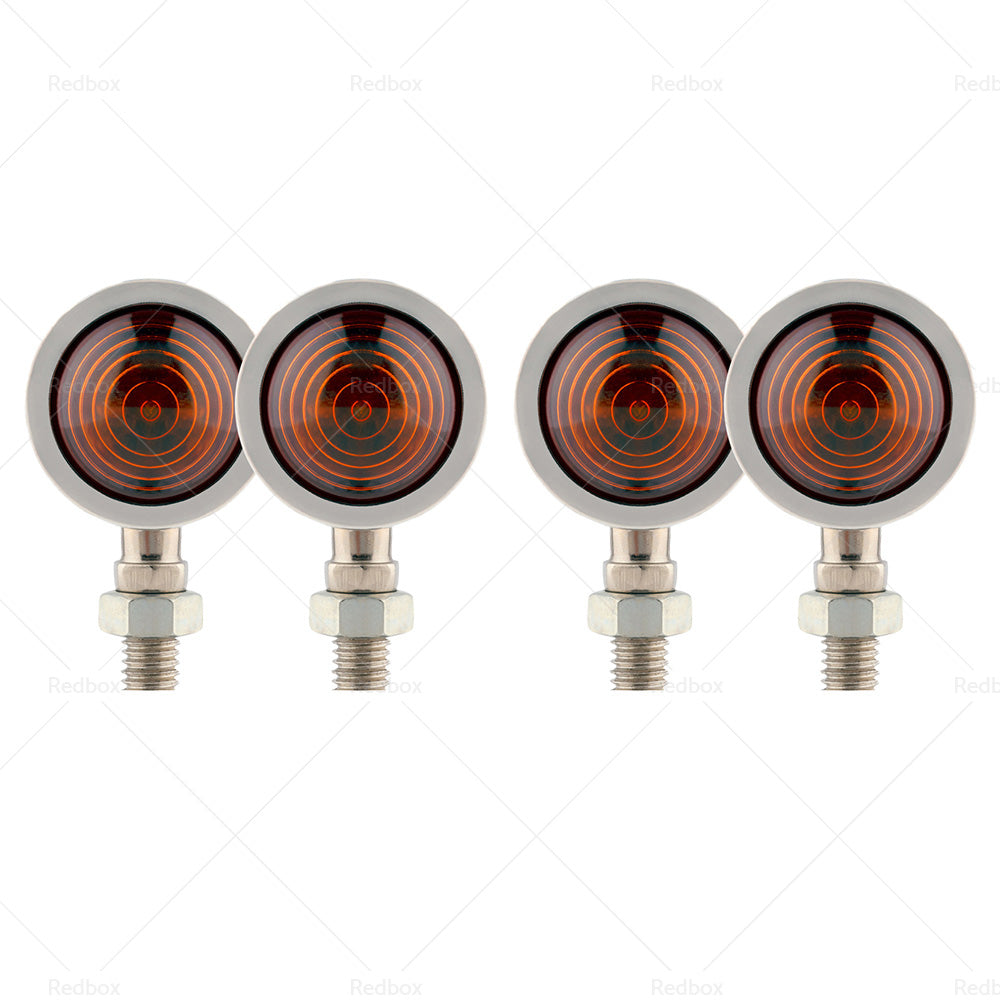 4x Chrome Motorcycle Amber Bullet Turn Signal Indicators Blinkers Universal Lamp