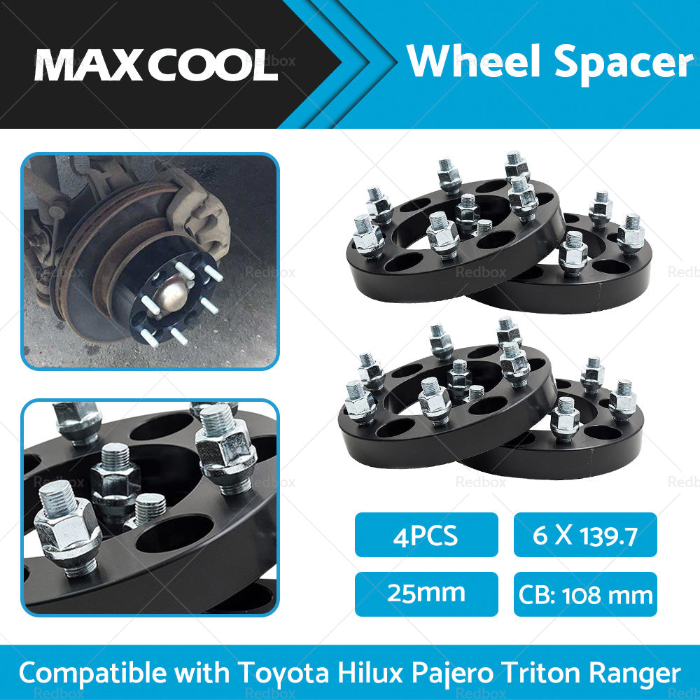 4X Wheel Spacers 25mm 6x139. 7 M12x1. 5 Suitable For Hilux Pajero Triton Ranger