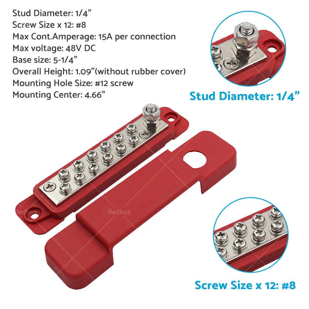 1 Piece 12 Way Bus Bar Power Distribution Rated Terminal Block For Auto Marine