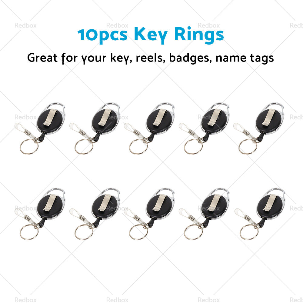 10X Key Rings Retractable Chain ID Pull Holder Reel Belt Clip Extend Recoil Oval