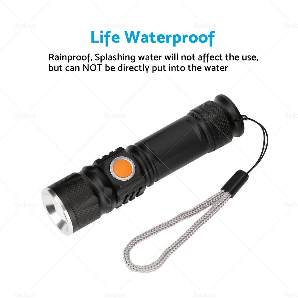 2PCS USB Rechargeable LED Flashlight Waterproof Torch Black