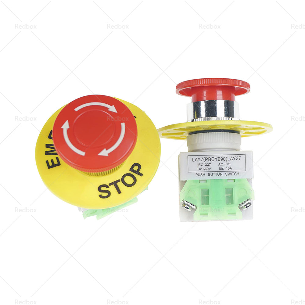 2Pcs Emergency Stop Button Shut Off Push Button Switch Red Mushroom