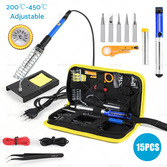 15IN1 Soldering Iron Kit 60W Electronics Welding Tool Adjustable Temperature AU