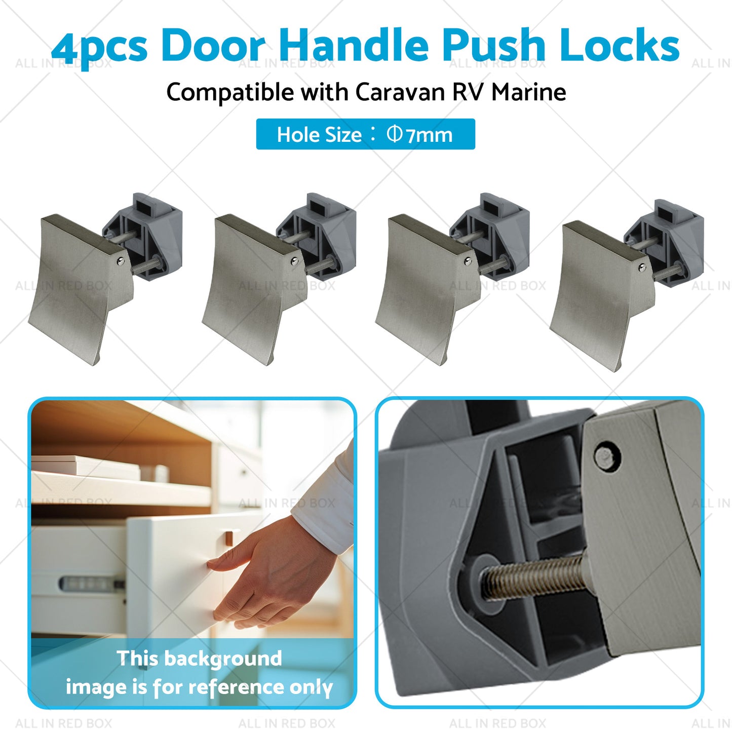 4PCS Square Shape Handle Push Locks Suitable for Caravan RV Marine Latch Knob