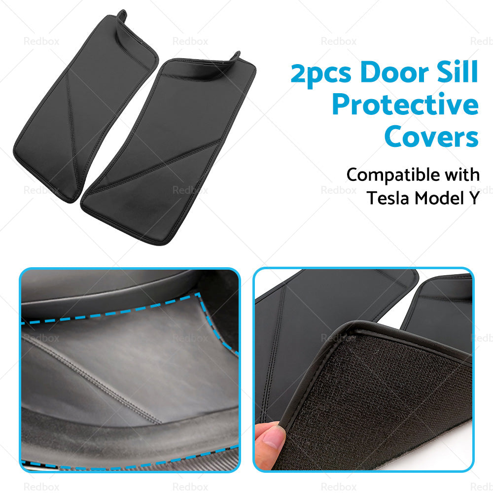 2PCS PU Rear Door Sill Protector Cover Pad Suitable for Tesla Model Y 2020-2022