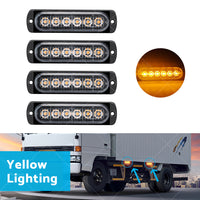 4 PCS Car Truck 6 LED Strobe Flash Light Emergency Warning Flashing Lamp Yellow