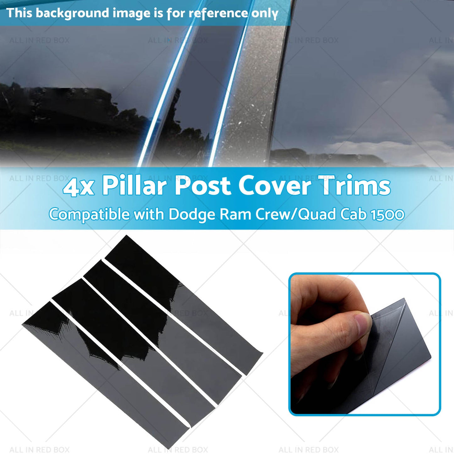 4x Black Pillar Post Cover Trims Suitablefor Dodge Ram Crew or Quad Cab 1500 09-18