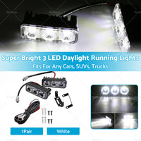 2X Super Bright 3 LED Daylight Running Lights Daytime Driving Light DRL White