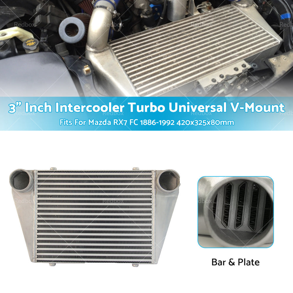 3 inch Intercooler Turbo Universal V-Mount For Mazda RX7 FC 86-92 420x325x80mm