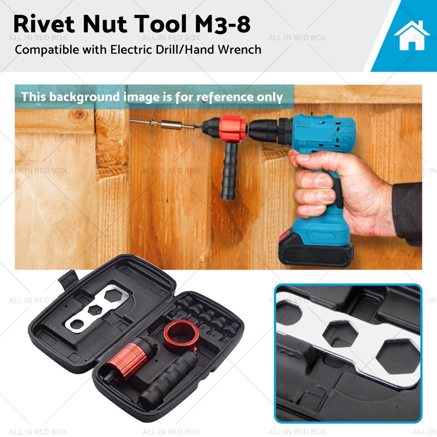 Rivet Nut Tool M3-8 Nutsert Adapter Suitable for Hand Wrench Electric Drill